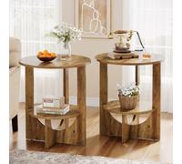 Tribesigns Lot de 2 Tables d'appoint Rondes à 2 Niveaux pour salon, 50 x 50 x 65 cm, Table de Canapé, Petite Table Basse avec Espace de Rangement pour Petits Espaces, Canapé, Chambre à Coucher, Marron