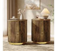 Tribesigns Lot de 2 tables d'appoint rondes avec design rainuré, petites tables de chevet pour canapé et chambre à coucher, tables de chevet en bois pour petites pièces, marron rustique
