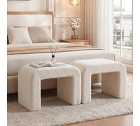 Tribesigns Lot de 2 Tabouret Coiffeuse, 60 x 35 x 45 cm, Tabouret de Maquillage Moderne, Chaise Coiffeuse Sherpa, Pouf Coiffeuse Confutable pour Salon & Chambre, Blanc