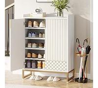 Tribesigns Meuble à Chaussures, Armoire de Rangement , 25 Paires de placards à Chaussures avec Portes, avec Cadre en métal pour Salon Entrée, Couloir, Blanc G