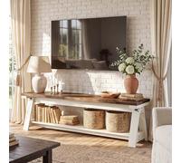 Tribesigns Meuble TV 150 cm Style Campagne, Console Média 2 Niveaux pour Téléviseurs Jusqu‘à 65 Pouces, Centre Divertissement Ouvert, Blanc & Brun Rustique, Salon Chambre, Montage Facile