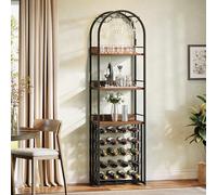 Tribesigns Porte-bouteilles en métal avec support en verre et rangement de vin pour cave, bar et espace de rangement, porte-bouteilles avec plateau de table, 50 x 35 x 180 cm, marron