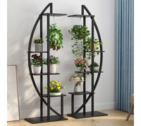 Tribesigns Porte-fleurs, 2 étagères à plantes avec 5 niveaux et 2 crochets, 160cm de haut Porte-plantes en métal Étagère à fleurs pour balcon intérieur(Noir mat)