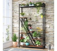 Tribesigns Porte-fleurs, 7 niveaux de grande étagère pour plantes avec 5 crochets en S, 180cm de haut Porte-plantes Porte-fleurs industriel en bois pour l'intérieur