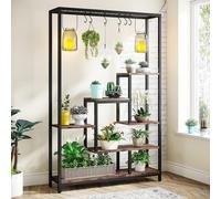 Tribesigns Porte-fleurs, Étagère pour plantes à 5 niveaux avec 10 crochets en S, 180cm de haut Porte-plantes en métal Étagère pour fleurs pour balcon intérieur Salon (Marron)