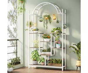 Tribesigns Présentoir pour fleurs, Présentoir pour plantes d'intérieur,5 étages,190cm,Étagère pour plantes en métal bombé avec 8 crochets en S,Étagère de présentation, Gris
