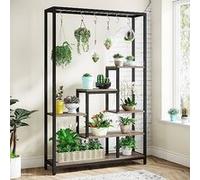 Tribesigns Support de Plantes d'Intérieur à 5 niveaux, 180 cm Étagère de Rangement avec 10 Crochets de Suspension en S pour Jardin, Balcon, Salon, Gris Gris G