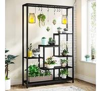 Tribesigns Support de Plantes d'Intérieur à 5 Niveaux, 180 cm Grande Étagère de Rangement avec 10 Crochets de Suspension en S, Multifonction Pour Intérieur, Jardin, Balcon, Salon, Noir Noir G