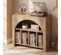 Tribesigns Support pour Tourne-Disque, 80 x 40 x 70 cm, Peut contenir jusqu'à 370 Albums, Support de Rangement en Vinyle Mid-Century avec Pieds en Bois, Marron