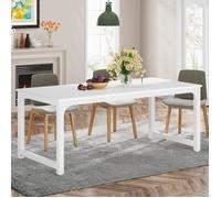 Tribesigns Table à Manger, 180 x 80 x 75 cm, pour 6-8 Personnes, Table de Salon, Bureau, pour Salle à Manger Industriel, Blanc