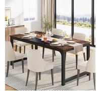 TRIBESIGNS Table à Manger Rectangle,180x80x75 cm,Table de Cuisine avec Pieds de Métal Pour 6 Personnes,Industriel,Marron Rustique