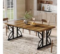 Tribesigns Table à manger rectangulaire, table de cuisine industrielle pour 6-8 personnes, tables à manger 180 x 80 cm avec base en métal, table à manger pour cuisine, salon, marron