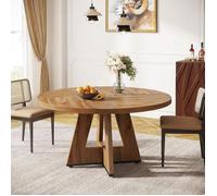 Tribesigns Table à Manger Ronde,120 x 120 x 75 cm,Table de Cuisine avec Base Croisée Pour 6 Personnes,Industriel,Bois Naturel