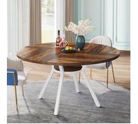 Tribesigns Table à Manger Ronde avec Plateau MDF, 120 x 120 x 75 cm, avec Quatre Pieds en Métal, Marron et Blanc