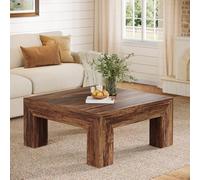 Tribesigns Table Basse Carrée, 100 x 100 x 50 cm, Table de Salon Bois, Farmhouse Table d'appoint en MDF avec Pieds en Bois Robustes pour Salon, Marron Foncé