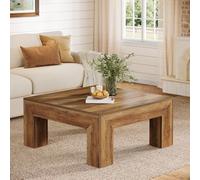 Tribesigns Table Basse Carrée, 100 x 100 x 50 cm, Table de Salon Bois, Farmhouse Table d'appoint en MDF avec Pieds en Bois Robustes pour Salon, Marron