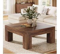 Tribesigns Table Basse Carrée,100x100x50 cm,Table de Salon Farmhouse en MDF avec Pieds en Bois Robustes,Marron Rustique