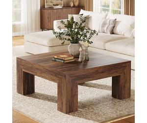 Tribesigns Table Basse Carrée,100x100x50 cm,Table de Salon Farmhouse en MDF avec Pieds en Bois Robustes,Marron Rustique