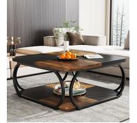Tribesigns Table basse Carrée à 2 Niveaux, Table Basse de Ferme Basse de 100 cm en Bois pour Salon Moderne, Rustique Marron