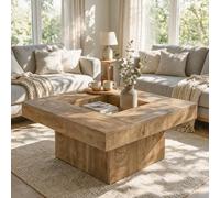 Tribesigns Table Basse carrée de 110 cm avec centre creux | Table basse de style rustique en bois, table basse pour café et thé avec piètement en forme de socle, design à centre creux