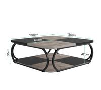 TRIBESIGNS Table basse carrée en bois gris rustique / noir - 100 x 100 x 50 cm