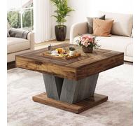 Tribesigns Table Basse Carrée, Table Basse En Bois Pour Salon, Moderne/Industriel/Rustique, Marron Rustique Et Noir, 31.49D x 31.49W x 20.08H