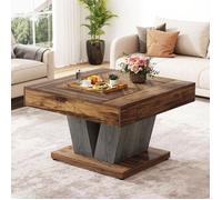 Tribesigns Table basse carrée, table basse en bois pour salon, table centrale moderne, table de cocktail, Rustique marron et noir