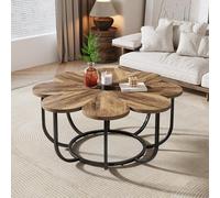 Tribesigns Table Basse Marron et Noir, 100 cm Table d'appoint Moderne avec Plateau en Bois en Forme de Fleur et Cadre en Métal pour Salon, Chambre à Coucher