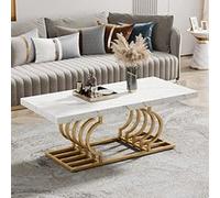 Tribesigns Table Basse Moderne, Faux Marbre Table de Cocktail avec Piètement Géométrique, Table d'appoint de Canapé Rectangulaire avec Pieds en Métal pour Le Salon, la Maison, Blanc et Or Blanc G