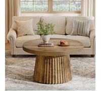 Tribesigns Table Basse Ronde,80×80×45 cm,Table de Salon Moderne avec Piètement Cylindrique Rainuré et Aspect Bois,Marron Rustique