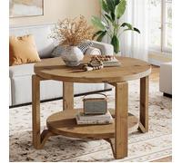 Tribesigns Table Basse Ronde,80×80×50 cm,Table de Salon avec Piètement Cylindrique Rainuré et Niche de Rangement,Noyer