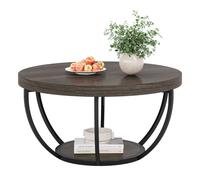 Tribesigns Table basse ronde 80 cm à 2 niveaux avec étagères de rangement - Gris