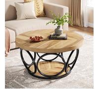 Tribesigns Table Basse Ronde, 80 x 80 x 43 cm Table de Salon, Table de canapé, Table Basse à 2 étages, Grain de Bois