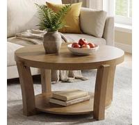 Tribesigns Table basse ronde de 80 cm - 2 étages - Style maison de campagne - Avec étagère ouverte - Table d'appoint décorative en bois marron clair pour salon et salon - Montage facile