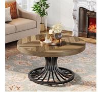 Tribesigns Table Basse Ronde de Cocktail Industrielle ,79 x 79 x 45 cm table d'appoint avec piédestal en métal élégant, Marron