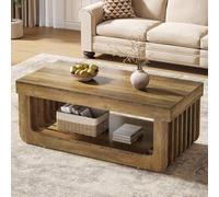 Tribesigns Table Basse Rustique avec Rangement, Table de Salon rectangulaire de 120 cm, Table Centrale en Bois à 2 étages pour Le Salon, Le Bureau (Brun Rustique)