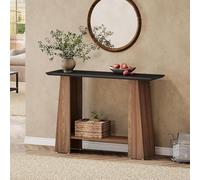 Tribesigns Table Console, 120 cm Mid-Century Modern Table Étroite à 2 Niveaux en Bois pour Derrière Canapé avec Étagère de Rangement pour Salon, Couloir, Vestibule, Petits Espaces, Noir & Noyer