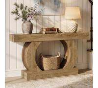 Tribesigns Table Console 150 cm, Meuble d‘Entrée Étroit avec 2 Niveaux de Rangement, Style Ferme Moderne, Table de Canapé pour Couloir, Salon ou Derrière Le Canapé, Finition Chêne, Marron Clair