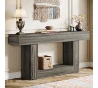 Tribesigns Table Console, 160 cm Table d'entrée, 2 Niveaux Table de canapé en Bois de Ferme avec Rangement pour Entrée, Chambre, Salon, Couloir (Gris Clair)