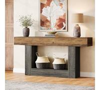 Tribesigns Table Console, 160 cm Table d'entrée, 2 Niveaux Table de canapé en Bois de Ferme avec Rangement pour Entrée, Chambre, Salon, Couloir (Marron Rustique et Gris)