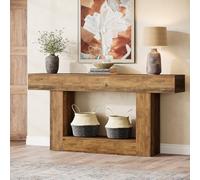 Tribesigns Table Console, 160 cm Table d'entrée, 2 Niveaux Table de canapé en Bois de Ferme avec Rangement pour Entrée, Chambre, Salon, Couloir (Marron Vintage)