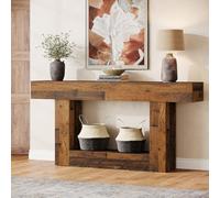 Tribesigns Table Console, 160 cm Table d'entrée, 2 Niveaux Table de canapé en Bois de Ferme avec Rangement pour Entrée, Chambre, Salon, Couloir (Marron mélangé Rustique)