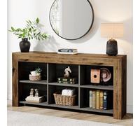 Tribesigns Table Console, 160 x 30 x 80 cm, Table d'appoint, Table d'entrée en Bois Rustique avec 6 Cubes de Rangement pour Entrée, Couloir, Salon, Marron Vintage