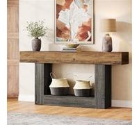 Tribesigns Table Console 2 Niveaux en Bois de Ferme avec Rangement pour Entrée, Chambre, Salon, Couloir, Marron Rustique et Gris Marron G