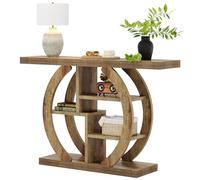 Tribesigns Table console à 4 niveaux, 108 cm, avec base circulaire, en bois avec étagères de rangement, pour salon, couloir, foyer, chêne clair marron