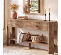 Tribesigns Table console avec 2 tiroirs, table de couloir étroite de 150 cm avec compartiment de rangement, table de canapé rainurée de style maison de campagne pour salon, couloir, entrée, marron