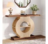 Tribesigns Table console avec rangement, canapé d'entrée avec étagères et base circulaire pour salon, couloir Marron G