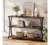 Tribesigns Table Console, Console Meuble Fine à 3 Niveaux, 110 × 30 × 80 cm, Table d'Entrée Rustique avec étagères de Rangement, Style Industriel, Petite Table en Bois pour Salon, Couloir, Entrée