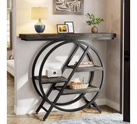 Tribesigns Table console de 100 cm avec plateau épais - Table basse industrielle à 4 étages avec cadre en métal géométrique pour salon, entrée, foyer (gris)