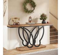 Tribesigns Table Console de 140 cm, Table d'entrée en Bois et Métal Papillon, Longue et Étroite pour l'Entry, Couloir, Salon, Foyer, Marron et Noir